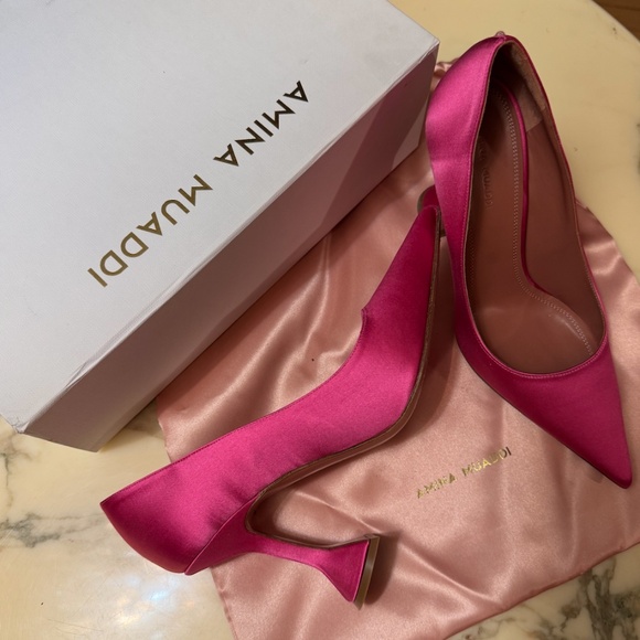 Amina Muaddi Pink Satin Pumps size 39 - Picture 1 of 8